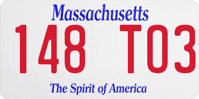 MA license plate 148TO3