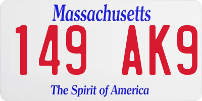 MA license plate 149AK9