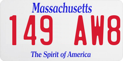 MA license plate 149AW8