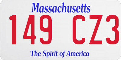 MA license plate 149CZ3