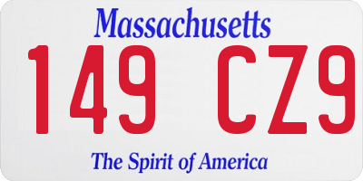 MA license plate 149CZ9