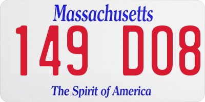 MA license plate 149DO8