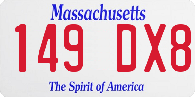 MA license plate 149DX8