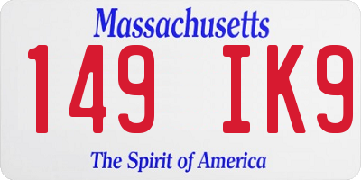 MA license plate 149IK9