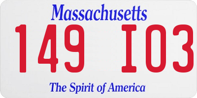 MA license plate 149IO3