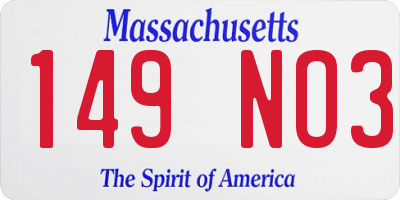 MA license plate 149NO3