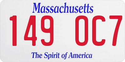 MA license plate 149OC7