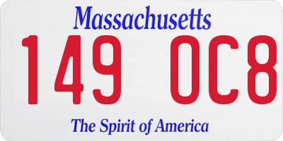 MA license plate 149OC8