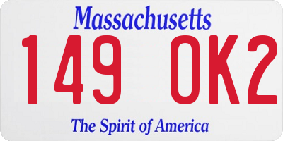 MA license plate 149OK2