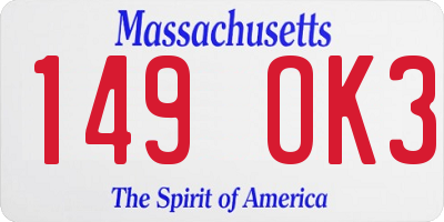 MA license plate 149OK3