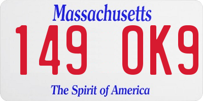 MA license plate 149OK9
