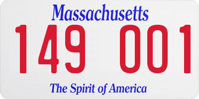 MA license plate 149OO1