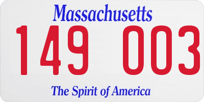 MA license plate 149OO3