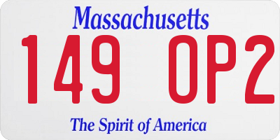 MA license plate 149OP2