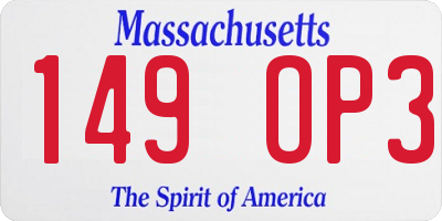 MA license plate 149OP3