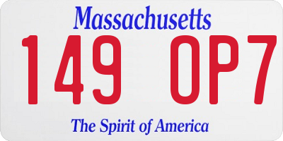 MA license plate 149OP7