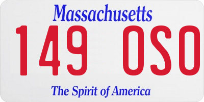 MA license plate 149OS0