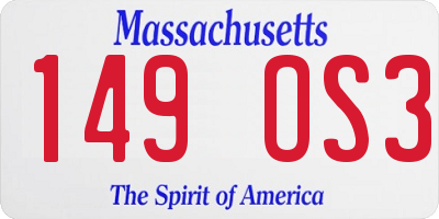 MA license plate 149OS3