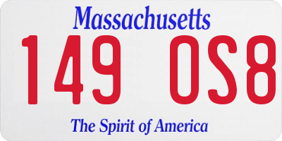 MA license plate 149OS8
