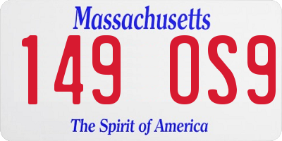 MA license plate 149OS9