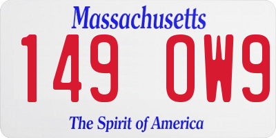 MA license plate 149OW9