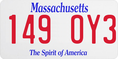 MA license plate 149OY3
