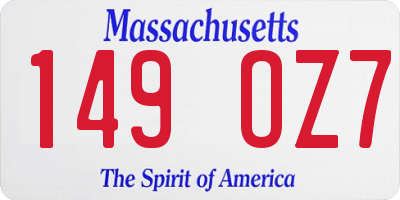 MA license plate 149OZ7
