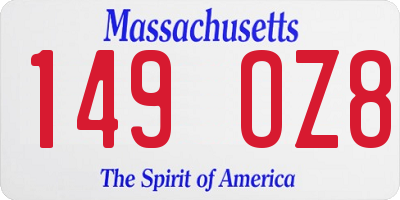 MA license plate 149OZ8