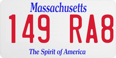 MA license plate 149RA8