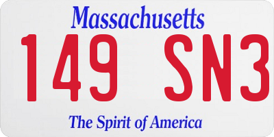 MA license plate 149SN3
