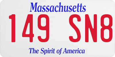 MA license plate 149SN8