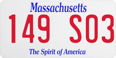 MA license plate 149SO3