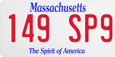 MA license plate 149SP9