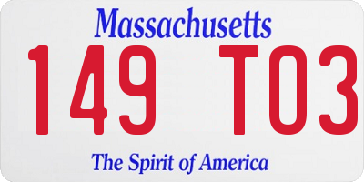 MA license plate 149TO3