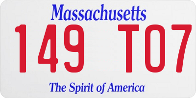 MA license plate 149TO7