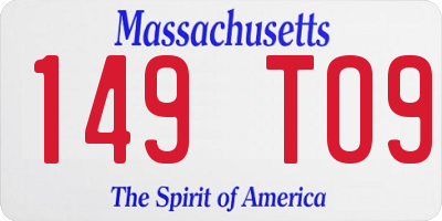 MA license plate 149TO9