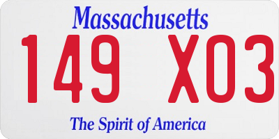 MA license plate 149XO3