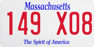 MA license plate 149XO8