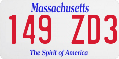 MA license plate 149ZD3