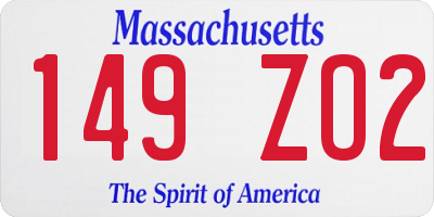 MA license plate 149ZO2