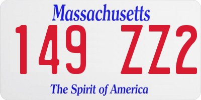 MA license plate 149ZZ2
