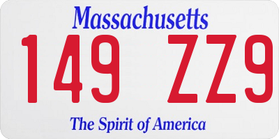 MA license plate 149ZZ9
