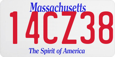 MA license plate 14CZ38