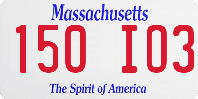 MA license plate 150IO3