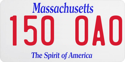 MA license plate 150OA0