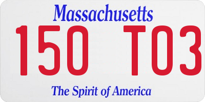 MA license plate 150TO3