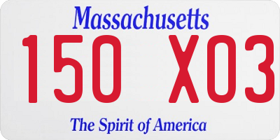 MA license plate 150XO3