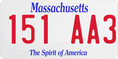 MA license plate 151AA3