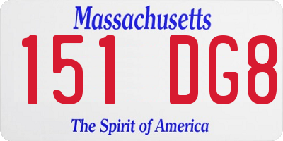 MA license plate 151DG8