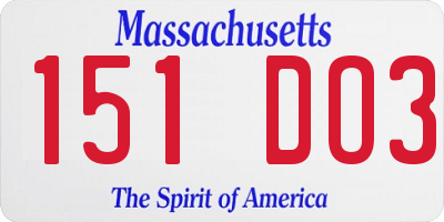 MA license plate 151DO3